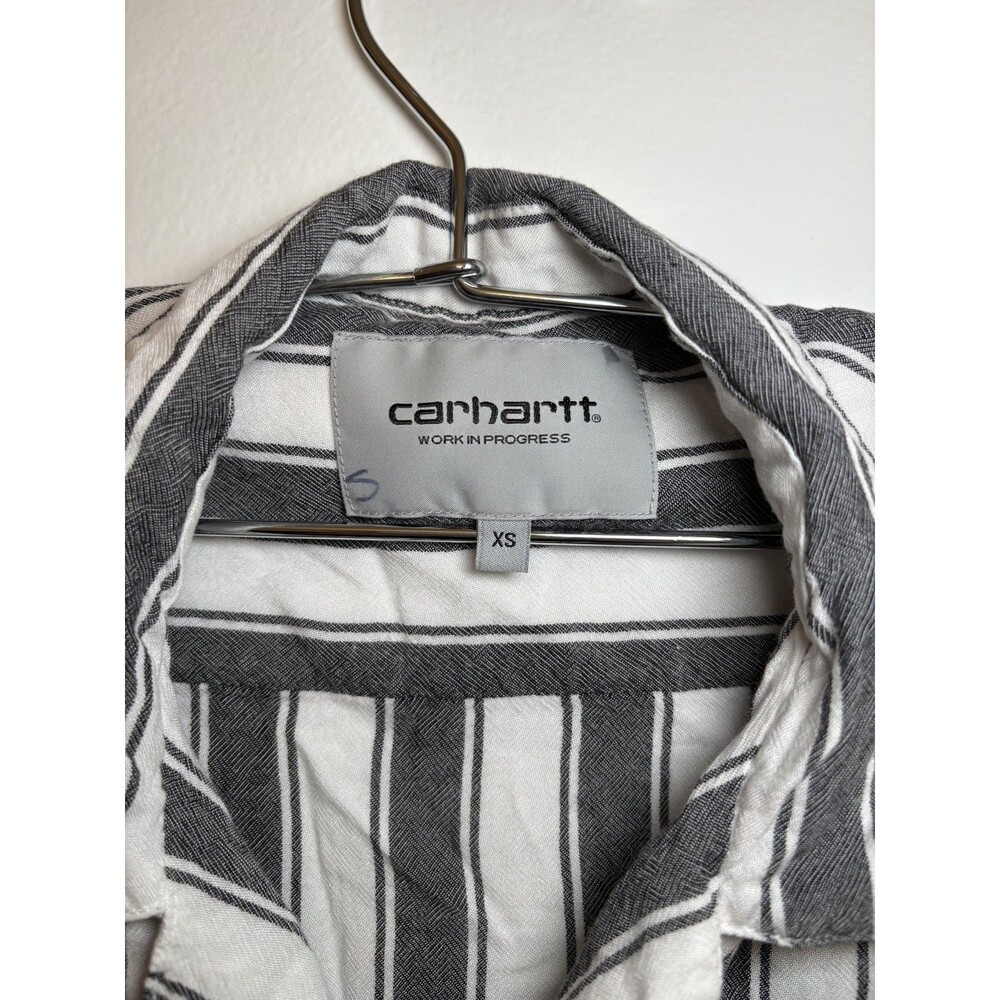 Carhartt Shirt Women's Extra Small Loose Fit Short Sleeve Button Up Stripe - Picture 2 of 4